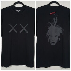 Uniqlo KAWS × Andy Warhol Shirt Men's Medium Black Cotton Art Graphic Tee SS